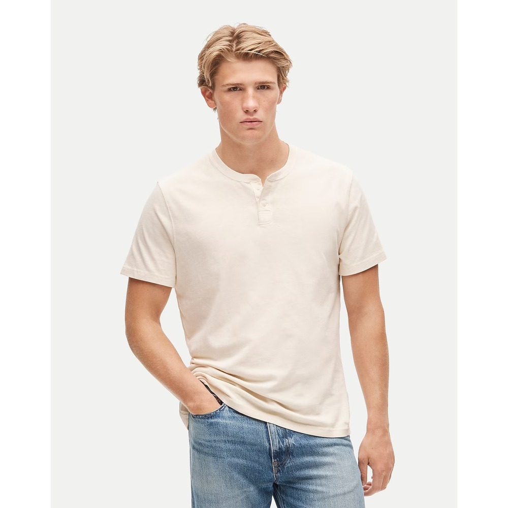 J.Crew Mens Slub Cotton Short Sleeve Henley Shirt Cream Off-White Small